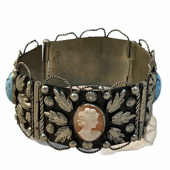 VTG Italy 🇮🇹 Alpacca Cameo turquois Bangle silver - Picture 3 of 10